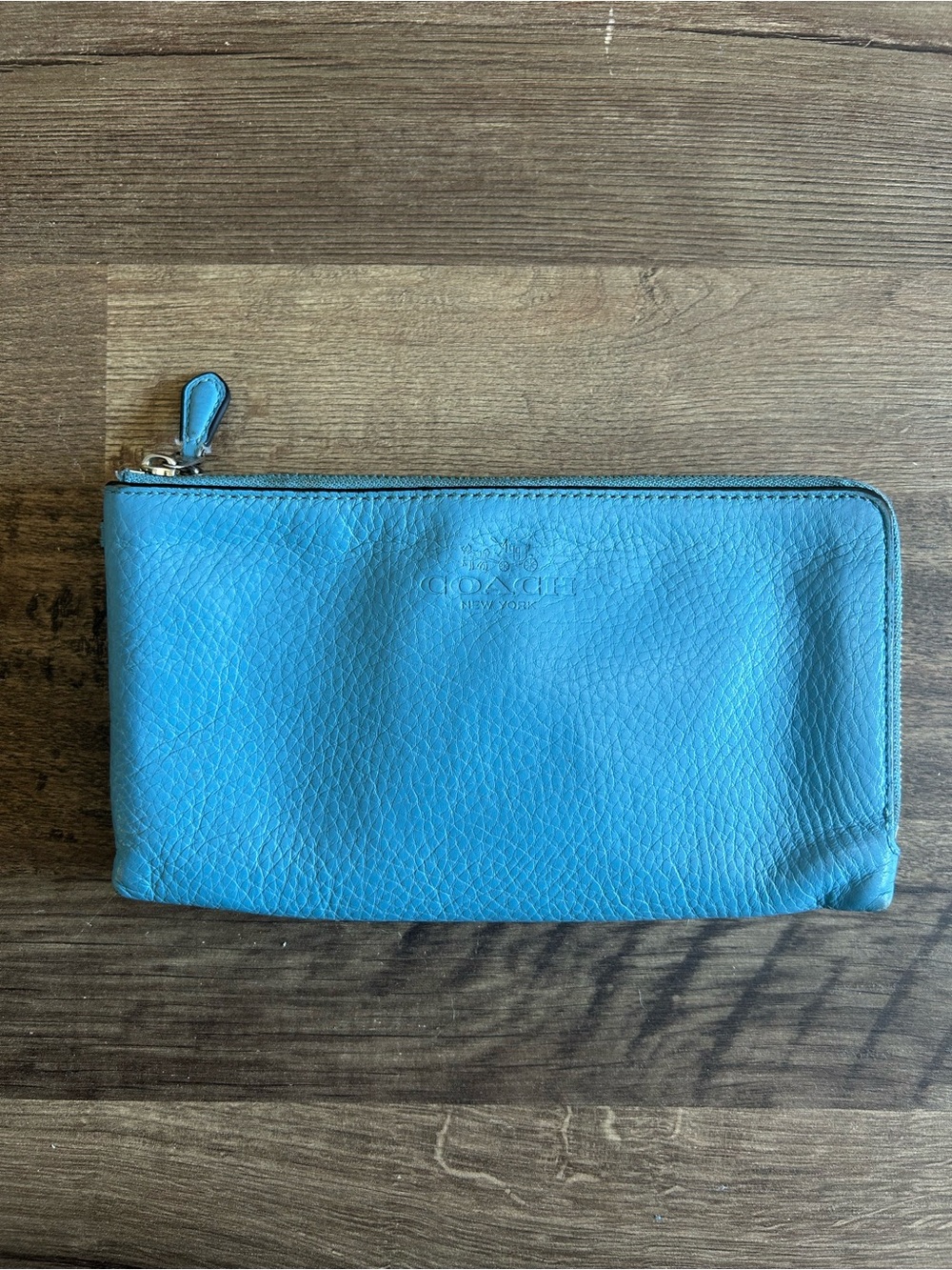 Coach Large Pebbled Leather Double Zip Wallet - Light Blue
